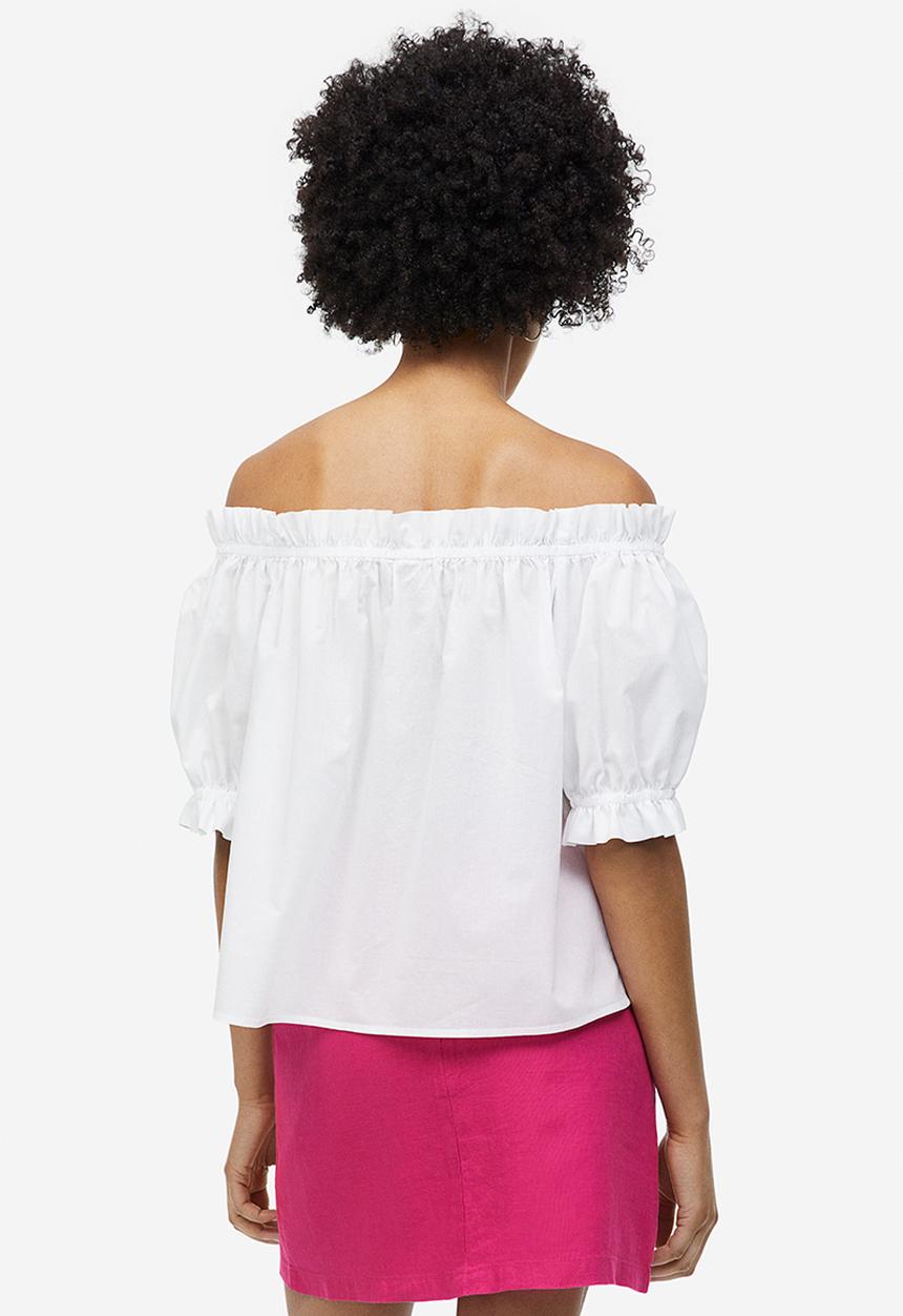 H&M - Frill-trimmed off-the-shoulder top - white
