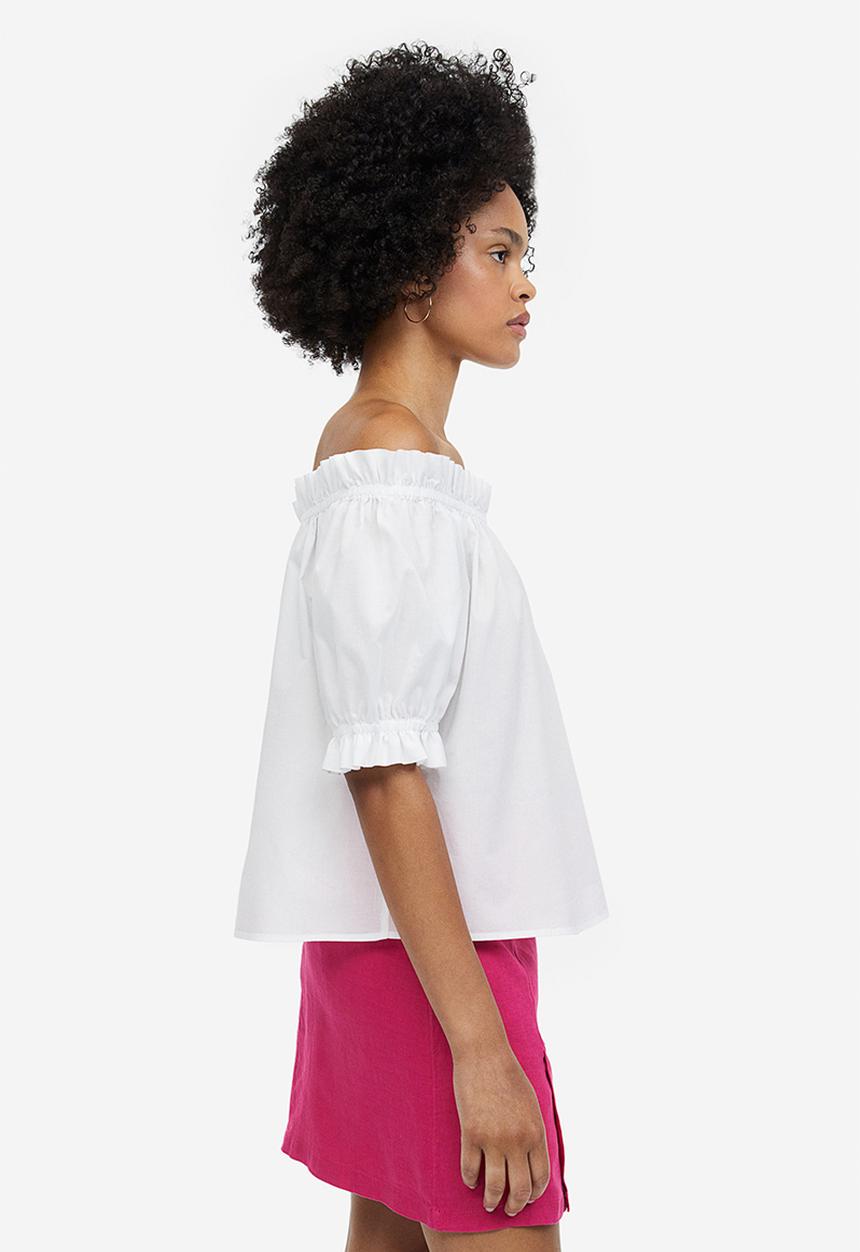 H&M - Frill-trimmed off-the-shoulder top - white