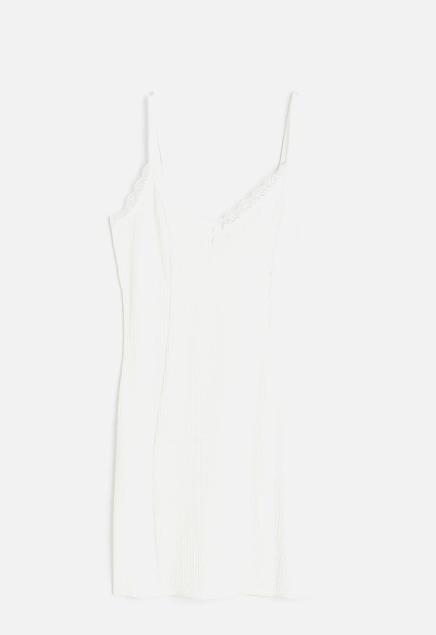 H&M - Lace-trimmed bodycon dress - cream 