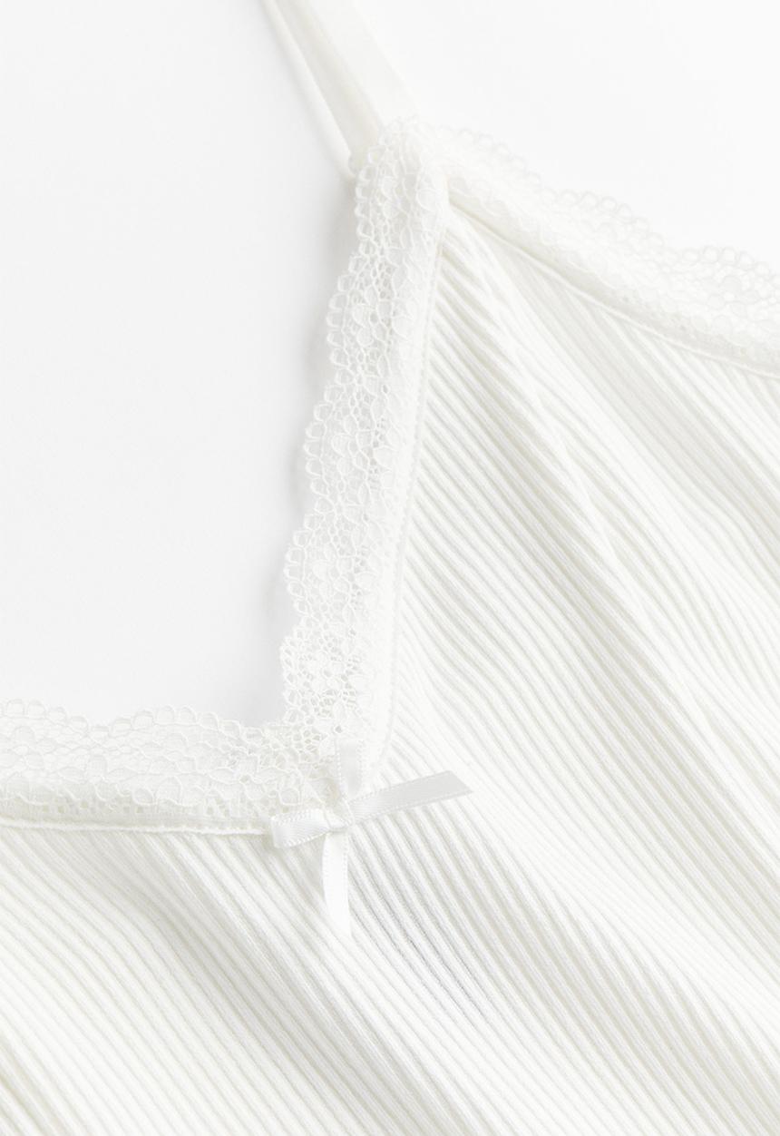 H&M - Lace-trimmed bodycon dress - cream 