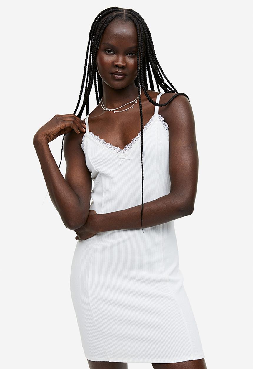 H&M - Lace-trimmed bodycon dress - cream 