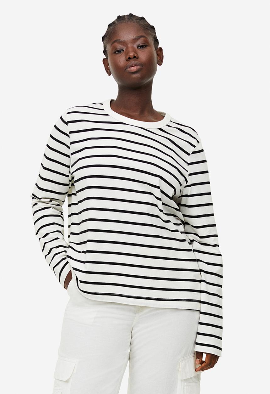 H&M - Cotton jersey top - white & black 