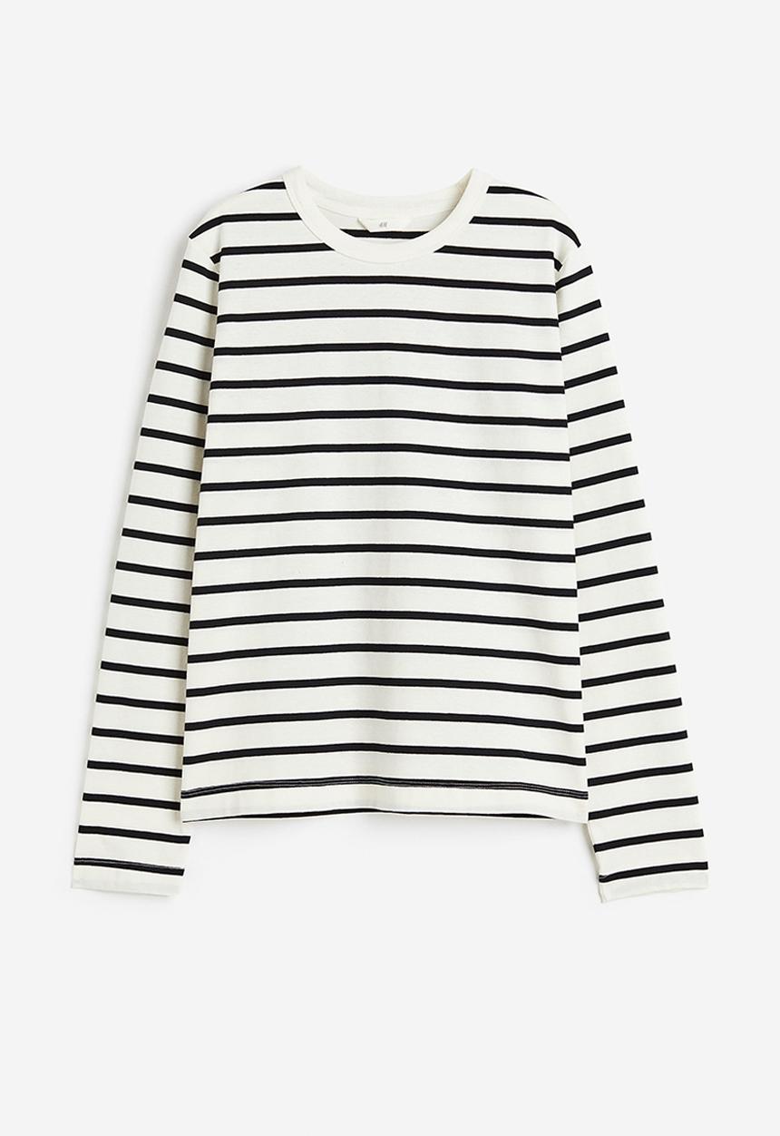 H&M - Cotton jersey top - white & black 