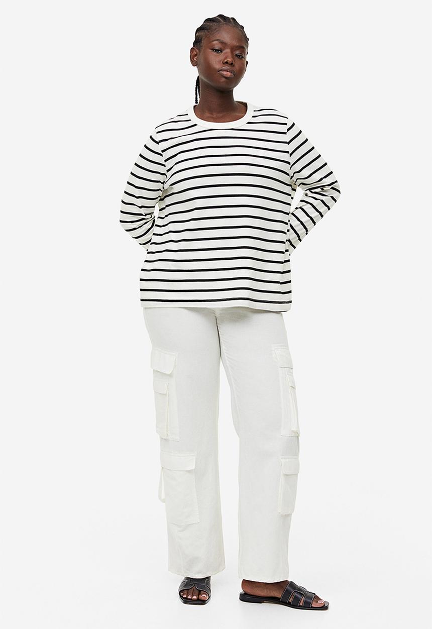 H&M - Cotton jersey top - white & black 