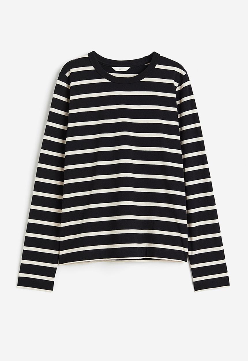H&M - Cotton jersey top - black & cream 