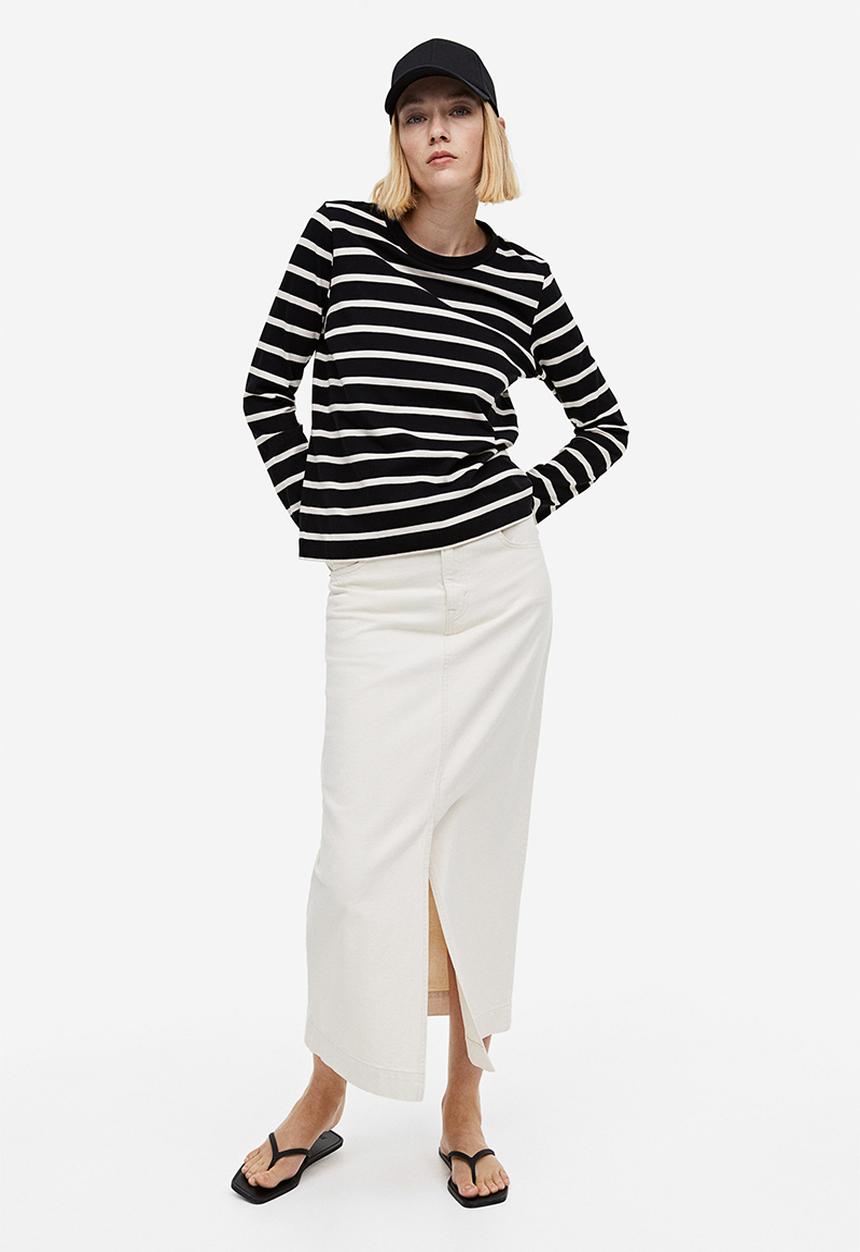 H&M - Cotton jersey top - black & cream 