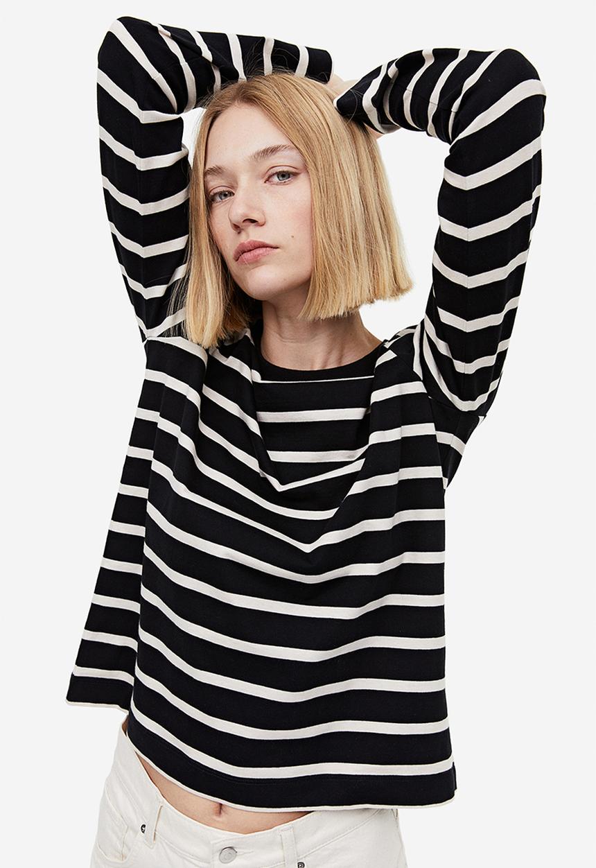 H&M - Cotton jersey top - black & cream 