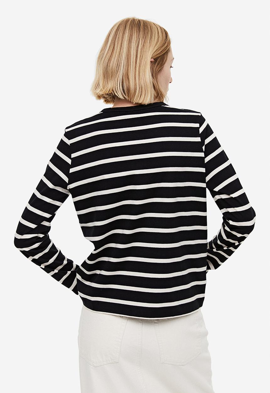 H&M - Cotton jersey top - black & cream 