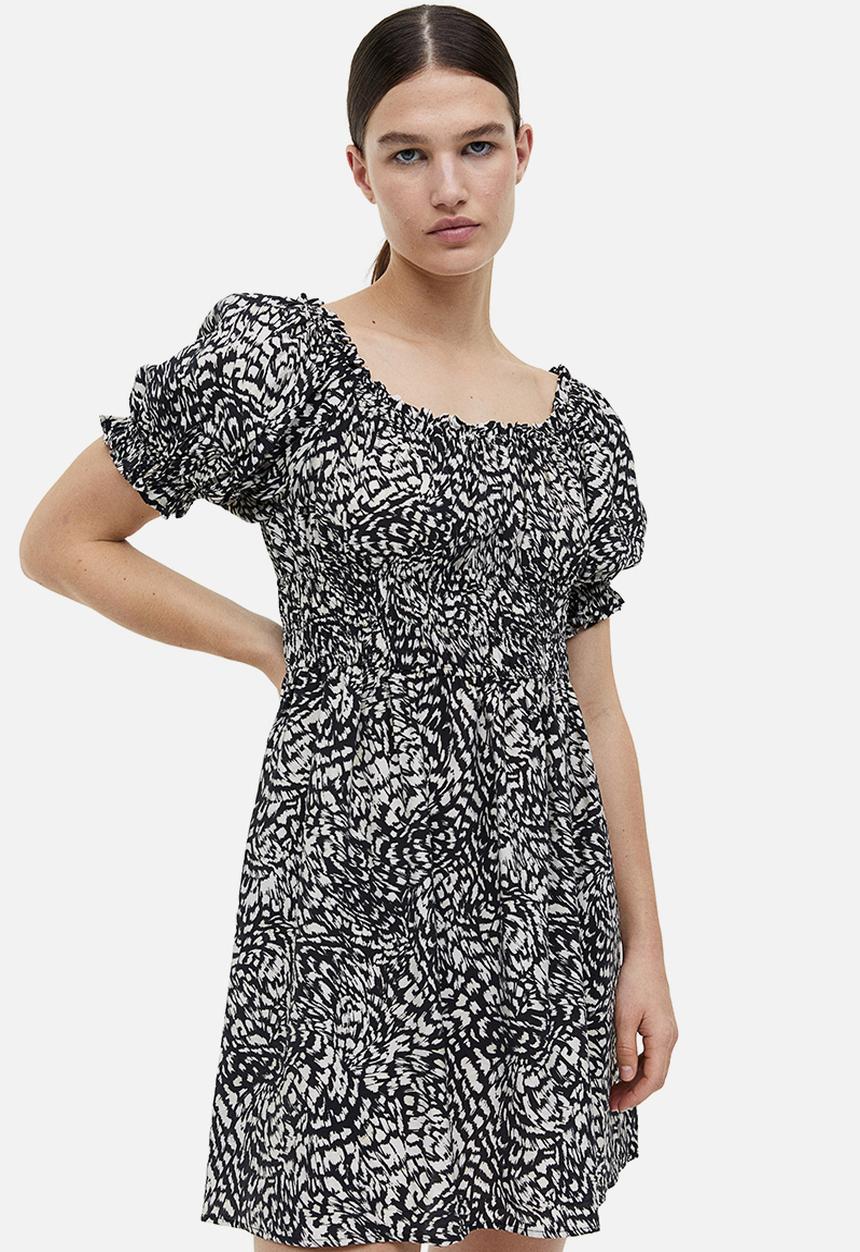 H&M - Off-the-shoulder dress - black patterned
