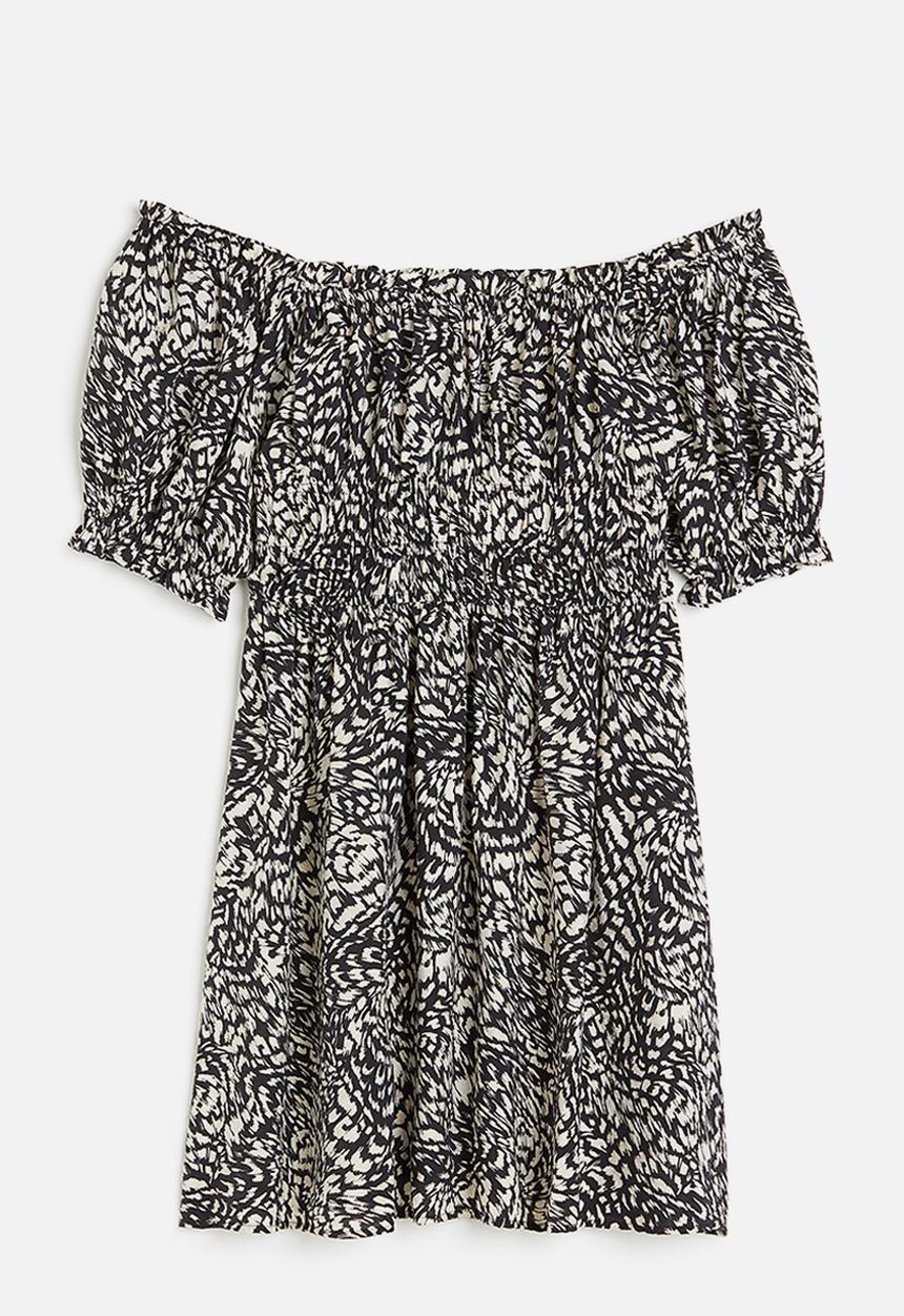 H&M - Off-the-shoulder dress - black patterned