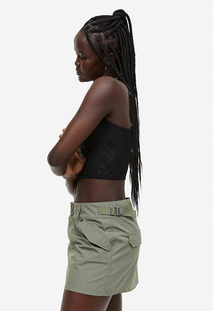 H&M - Lace-detail mesh bustier top - black