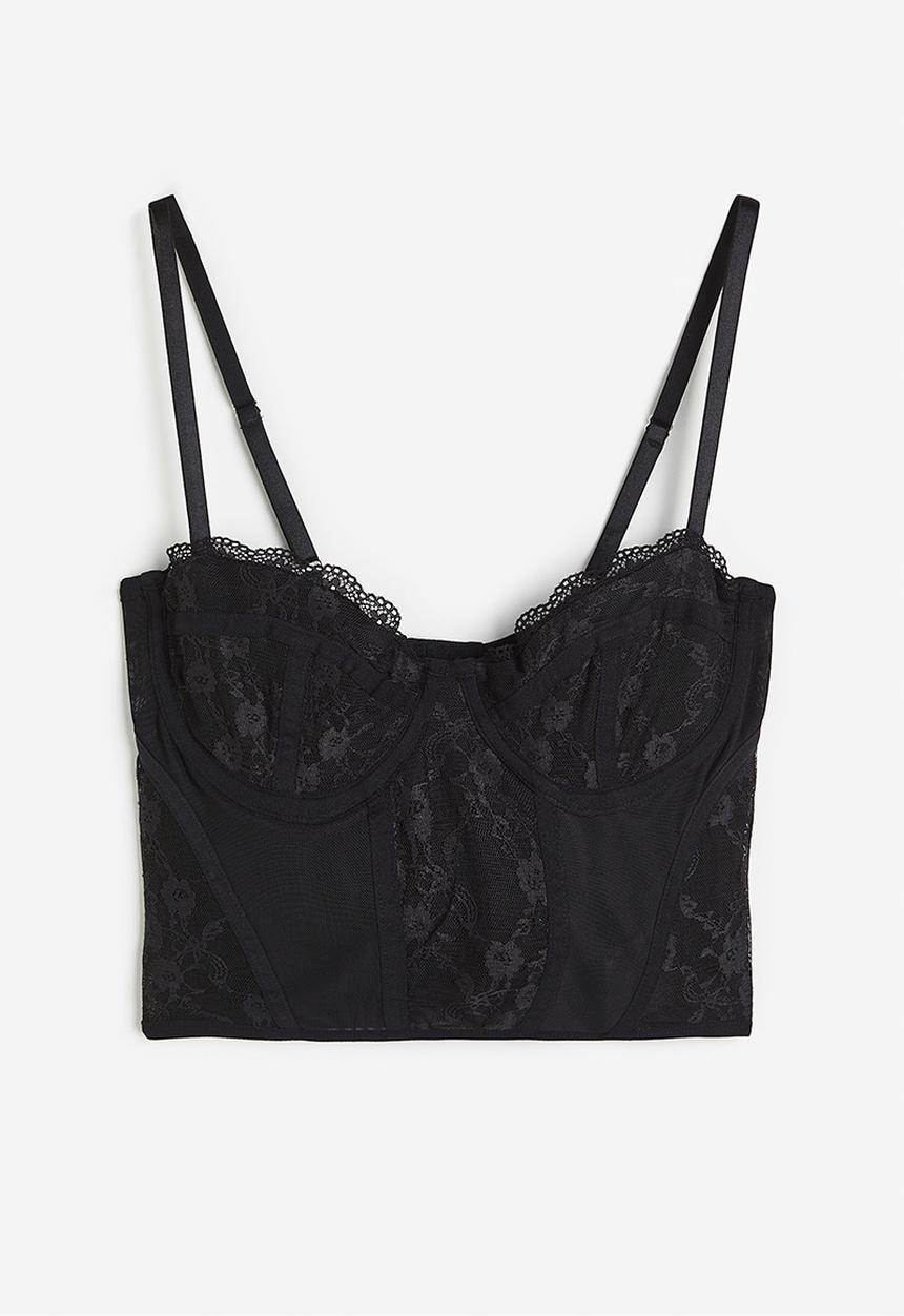H&M - Lace-detail mesh bustier top - black