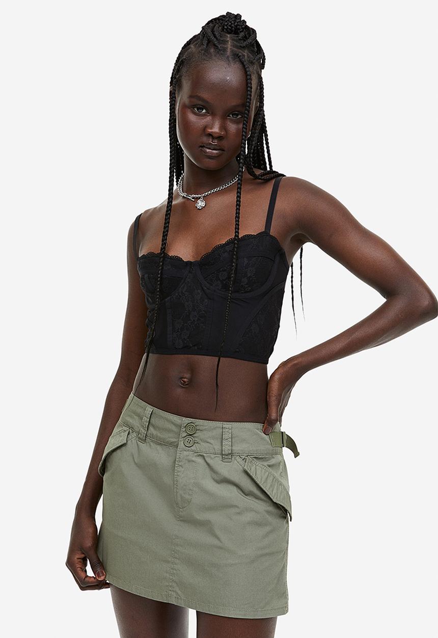H&M - Lace-detail mesh bustier top - black