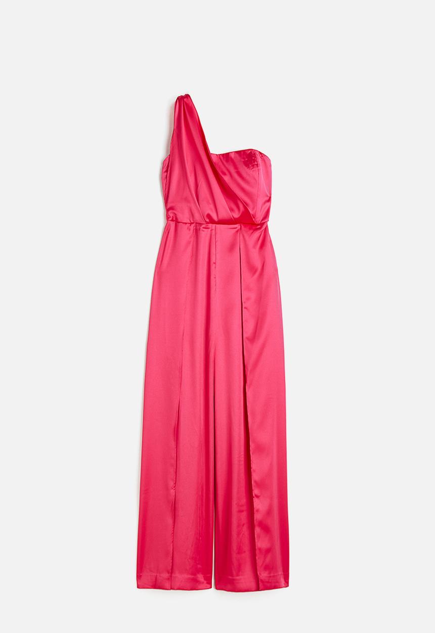 H&M - One-shoulder satin jumpsuit - raspberry pink