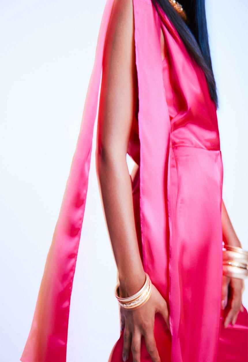 H&M - One-shoulder satin jumpsuit - raspberry pink