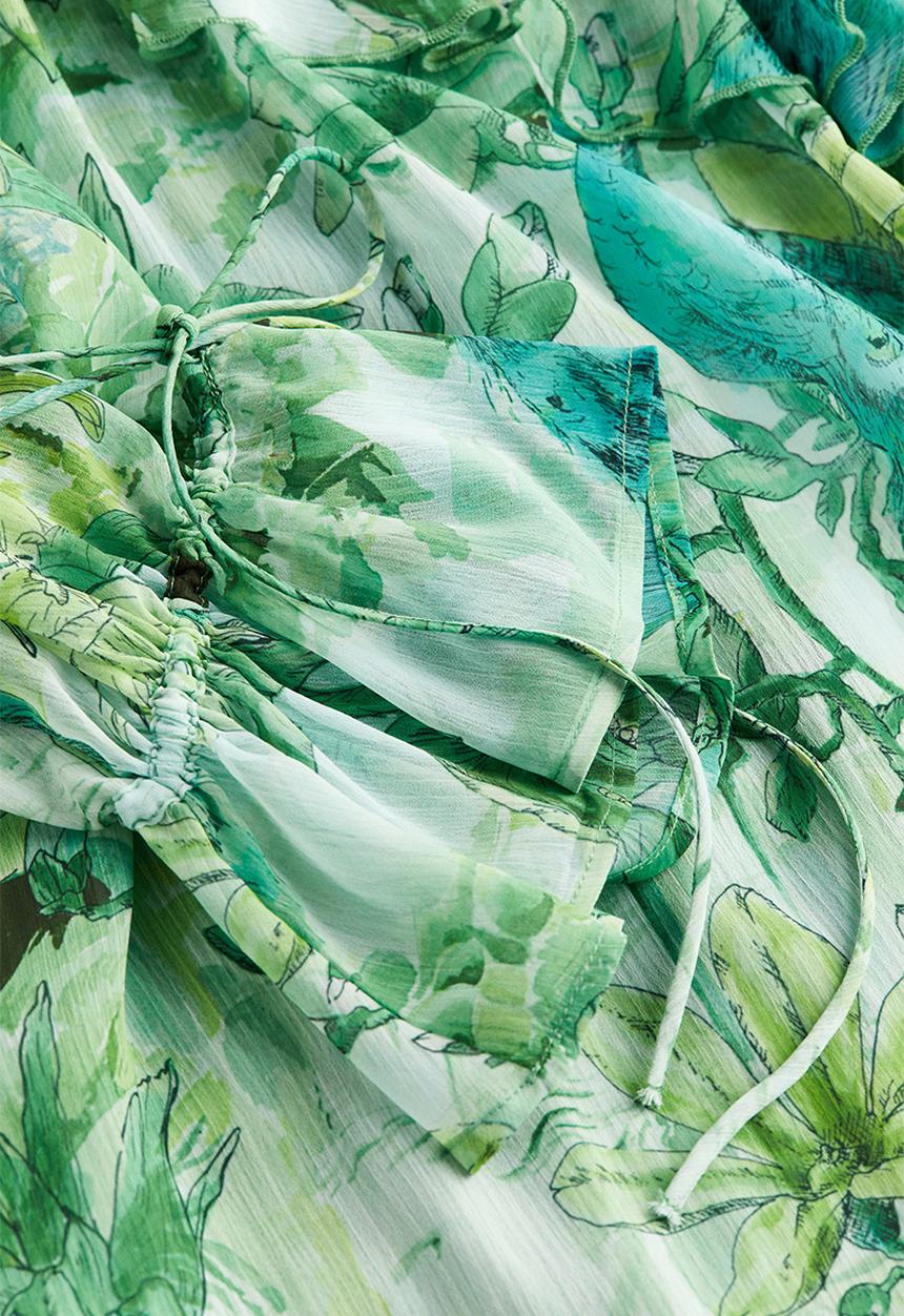 H&M - Long flounced dress - light green/patterned