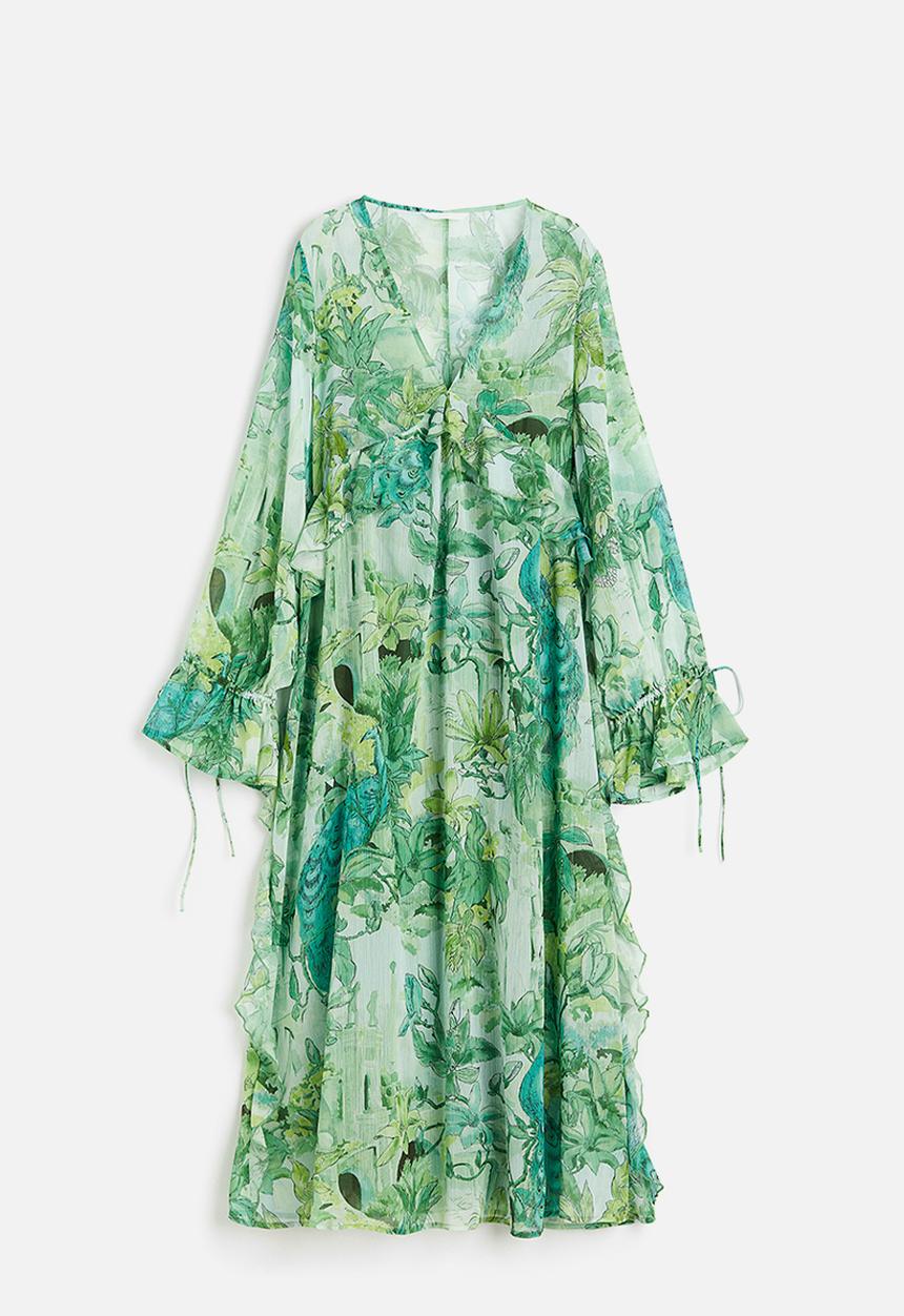 H&M - Long flounced dress - light green/patterned