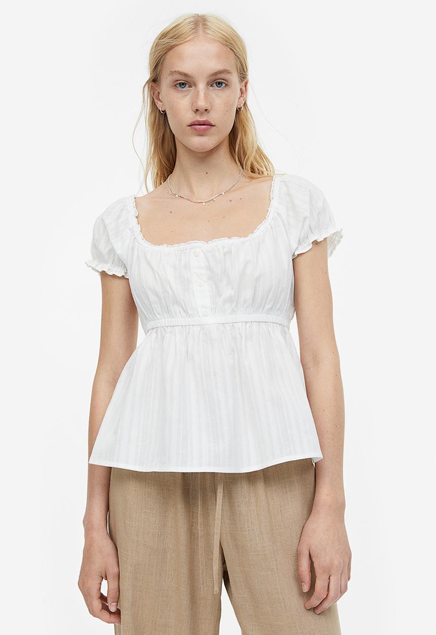 H&M - Lace-trimmed button-top blouse - cream