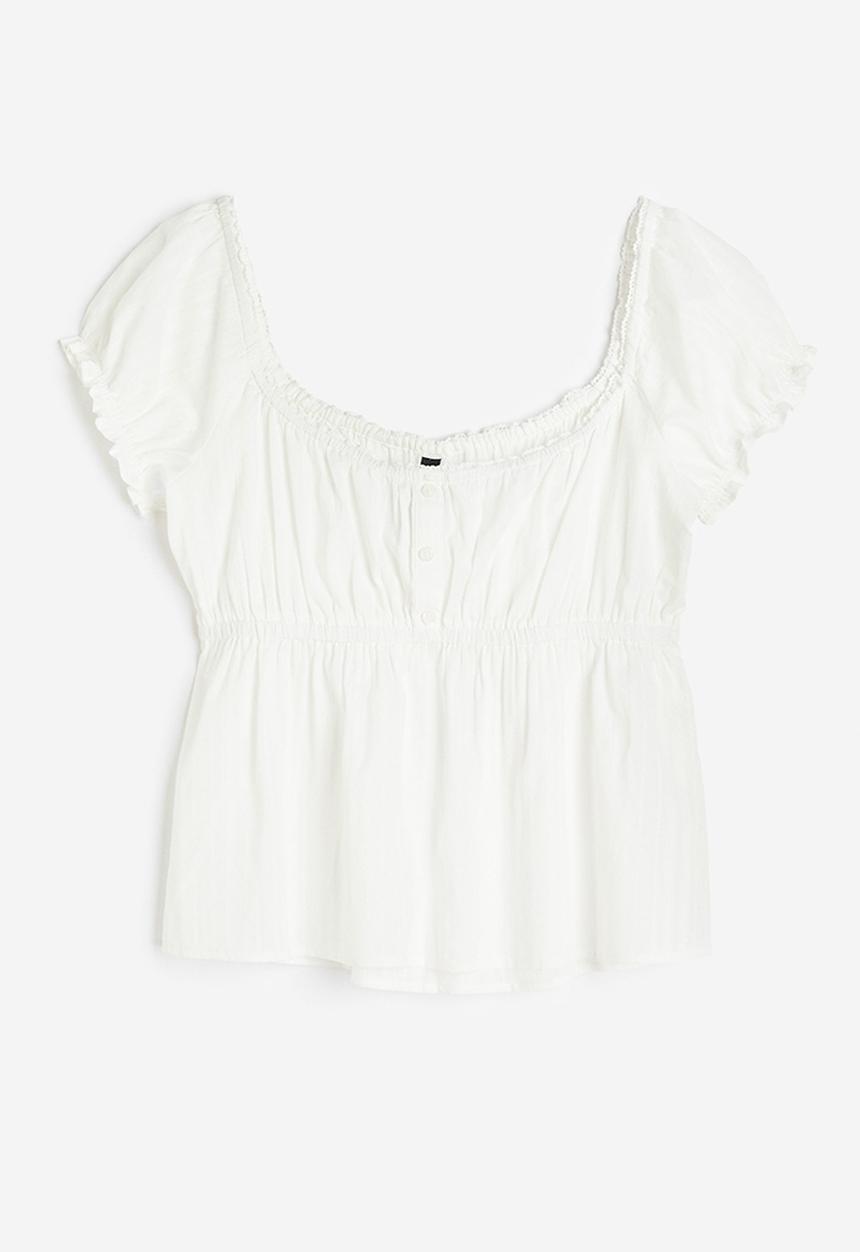 H&M - Lace-trimmed button-top blouse - cream