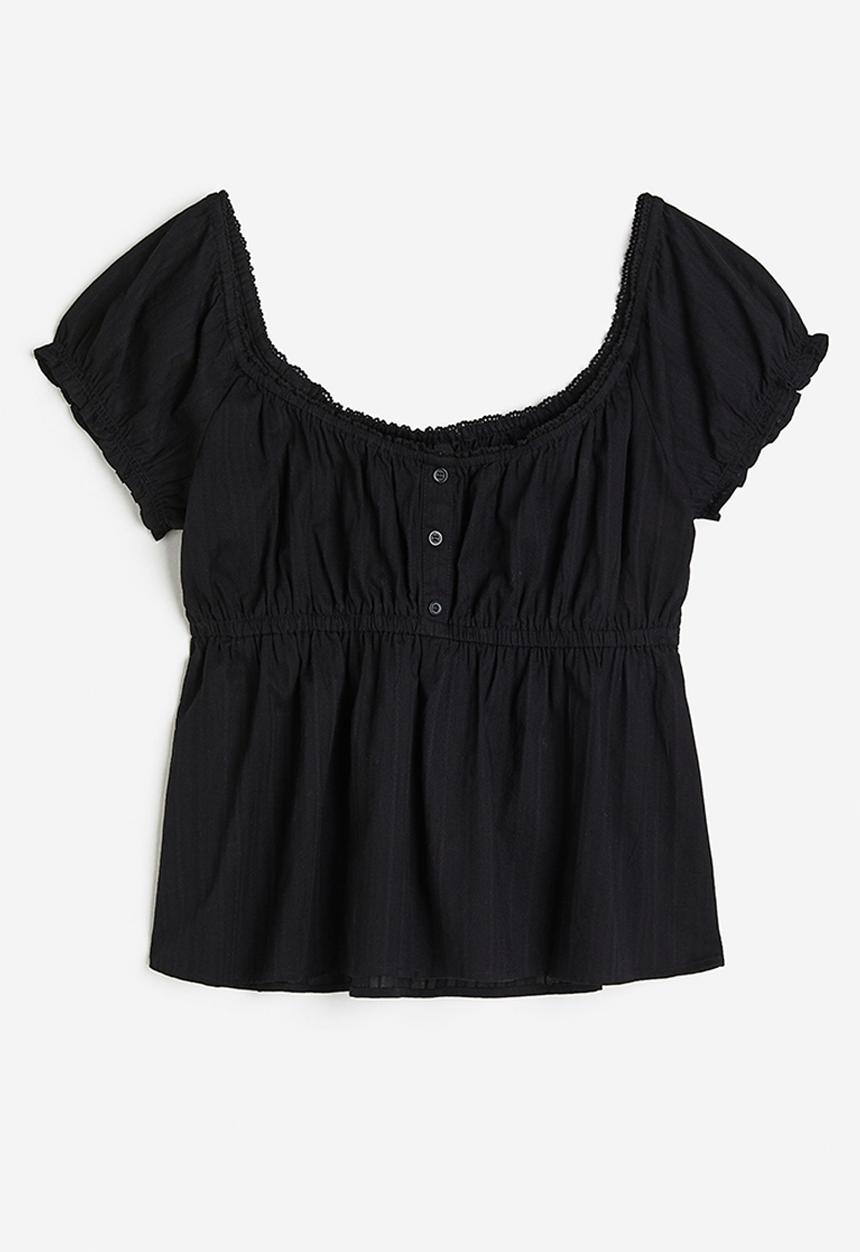 H&M - Lace-trimmed button-top blouse - black