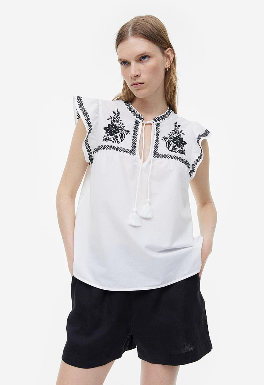 H&M - Embroidered blouse - white