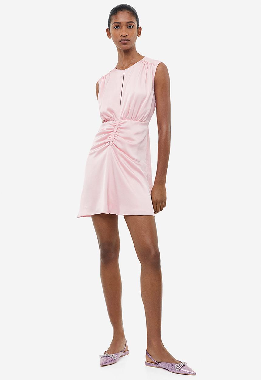H&M - Draped satin dress - light pink