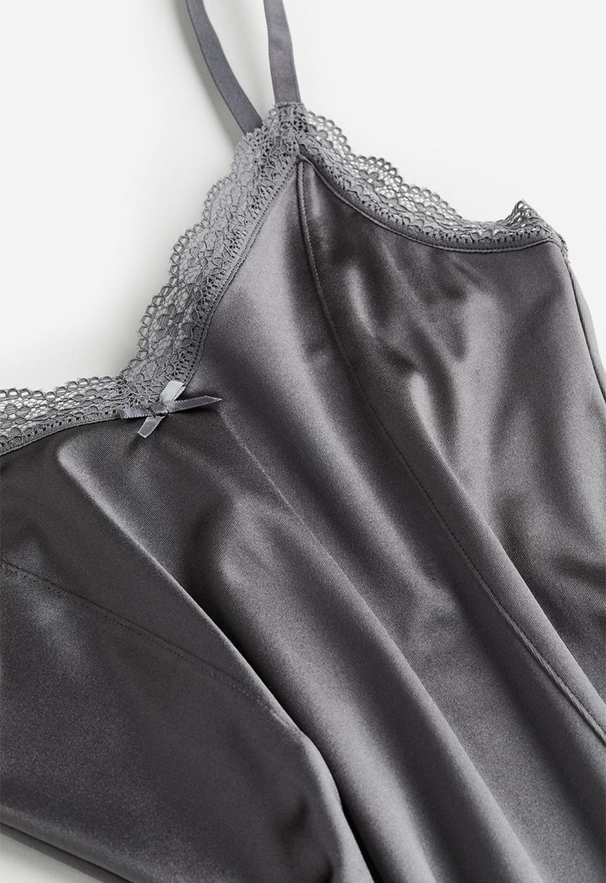 H&M - Lace-trimmed bodycon dress - dark grey