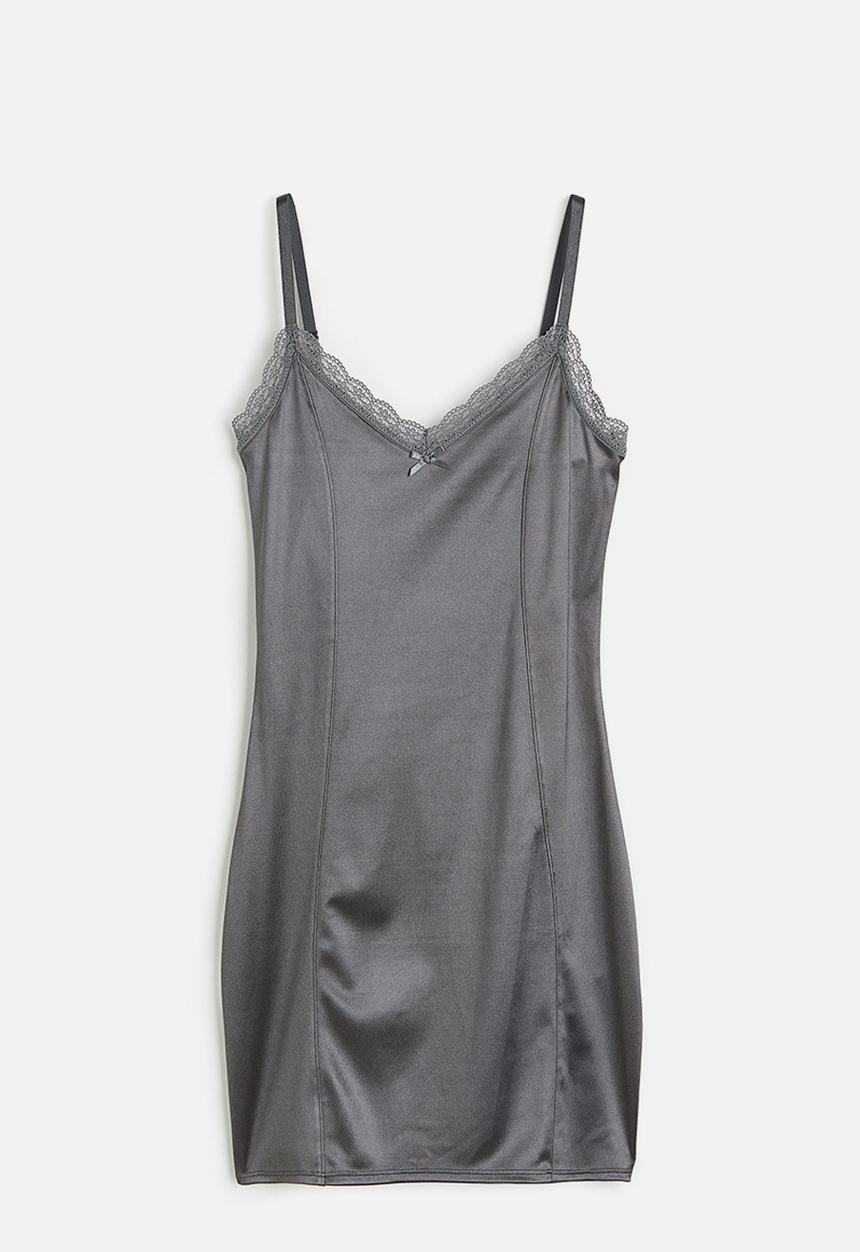 H&M - Lace-trimmed bodycon dress - dark grey