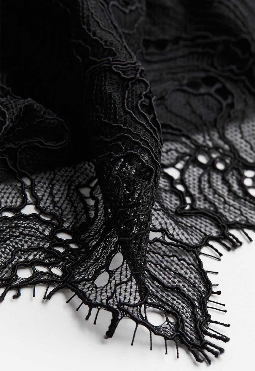 H&M - Lace-back linen-blend shirt - black