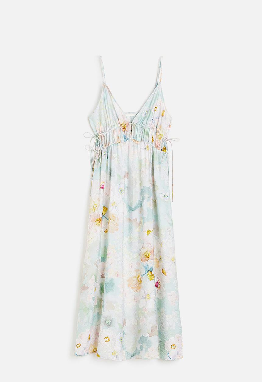 H&M - Drawstring-detail dress - light green floral 