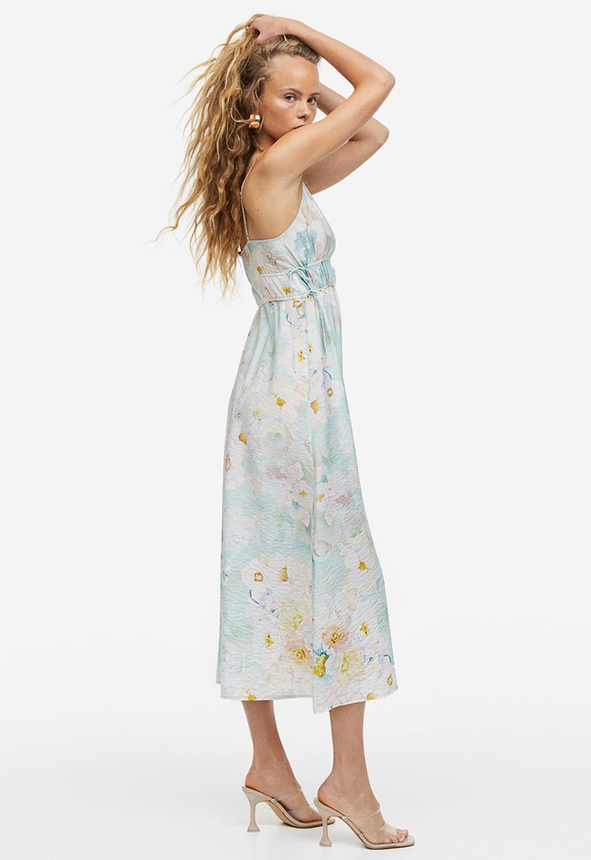 H&M - Drawstring-detail dress - light green floral 