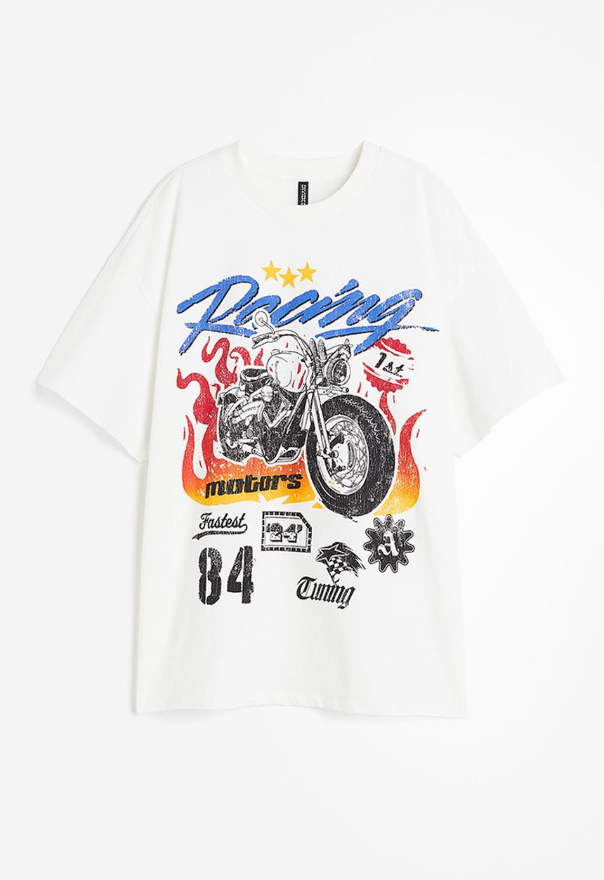 H&M - Oversized printed T-shirt - white racing