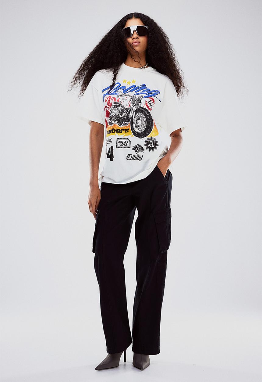 H&M - Oversized printed T-shirt - white racing