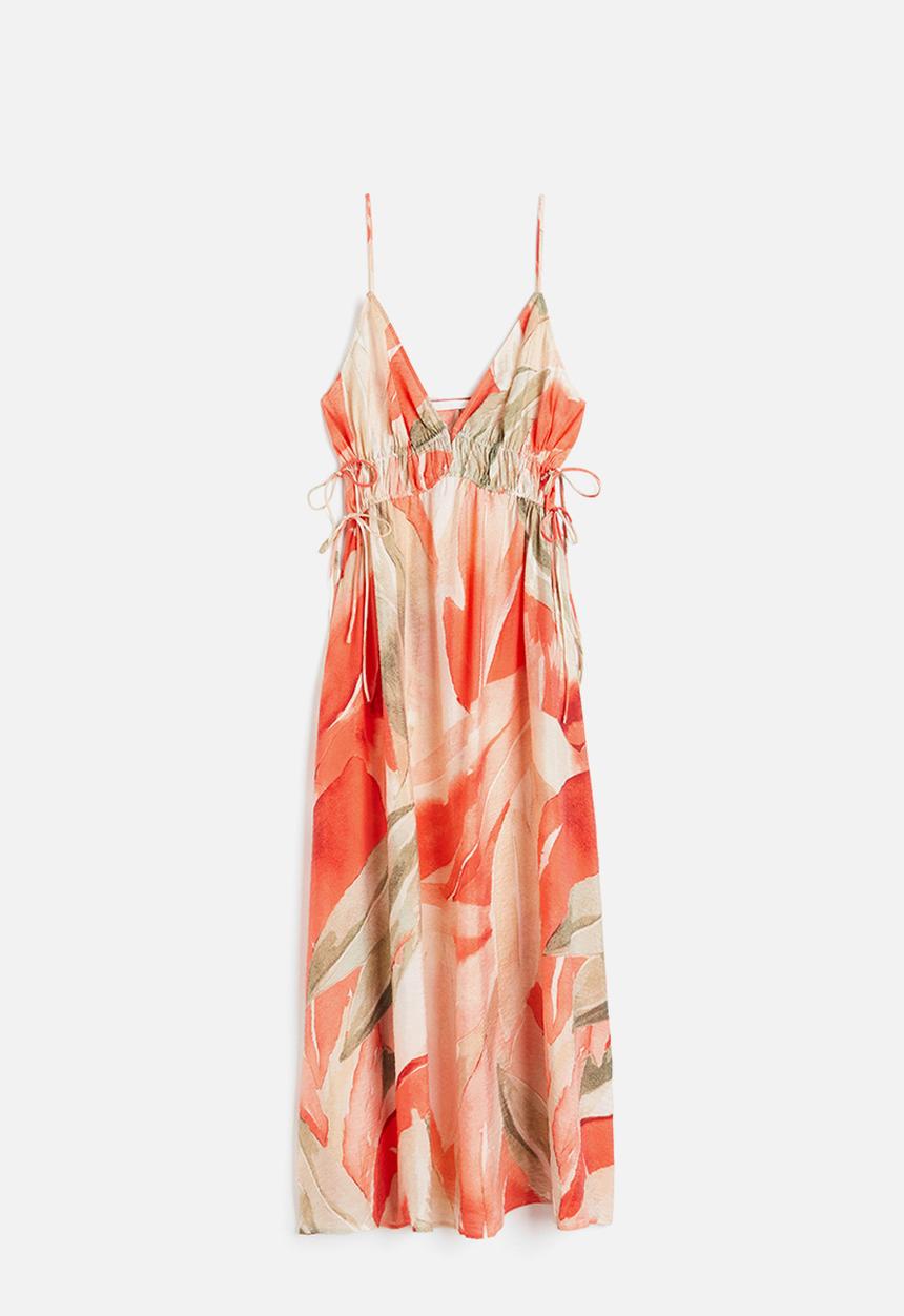 H&M - Drawstring-detail dress - coral patterned