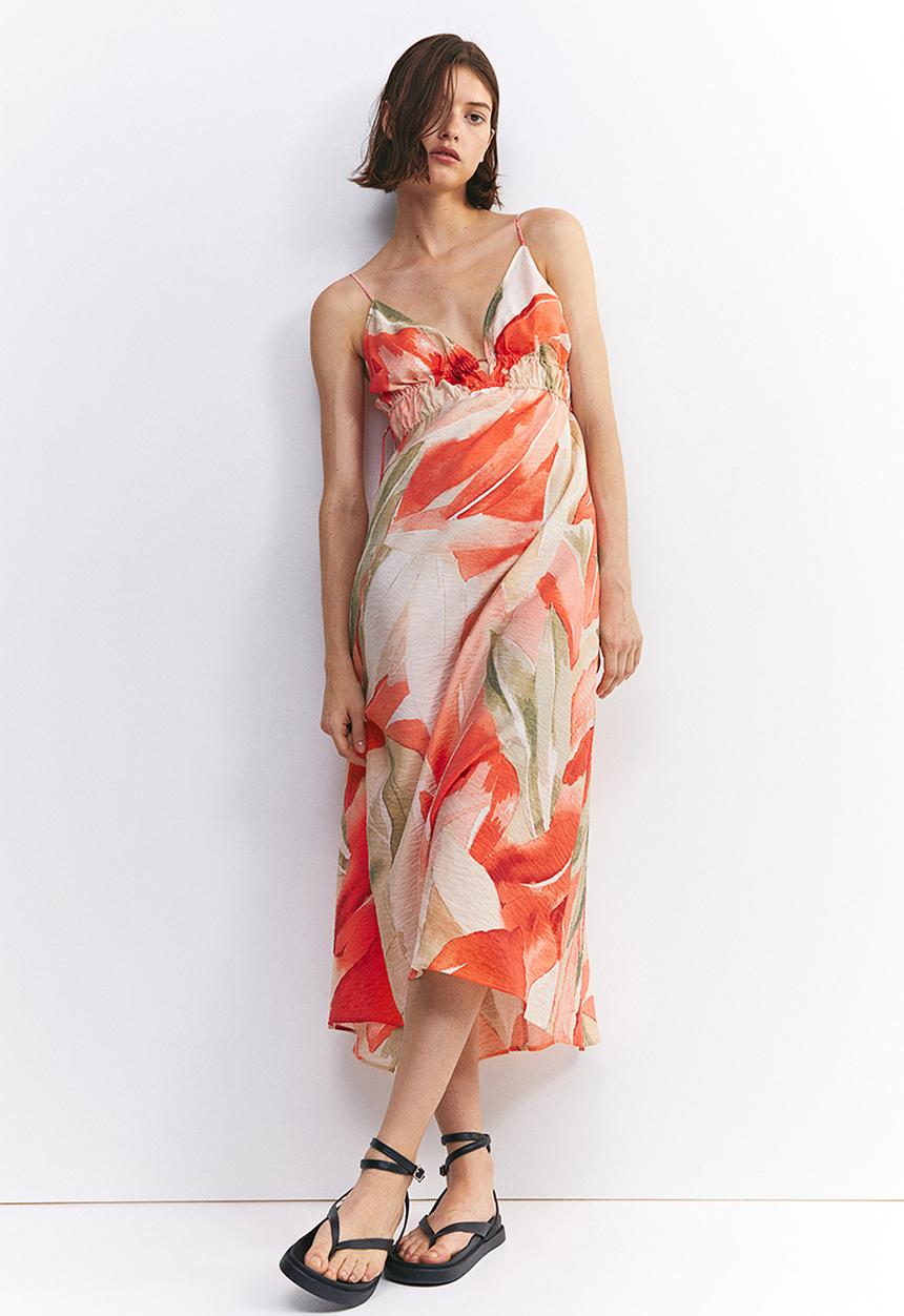 H&M - Drawstring-detail dress - coral patterned