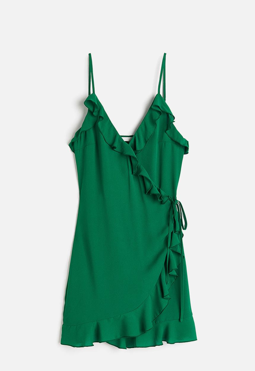 H&M - Flounce-trimmed wrap dress - dark green