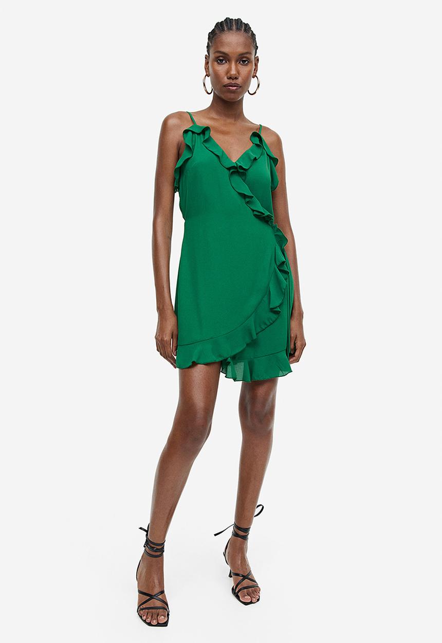 H&M - Flounce-trimmed wrap dress - dark green