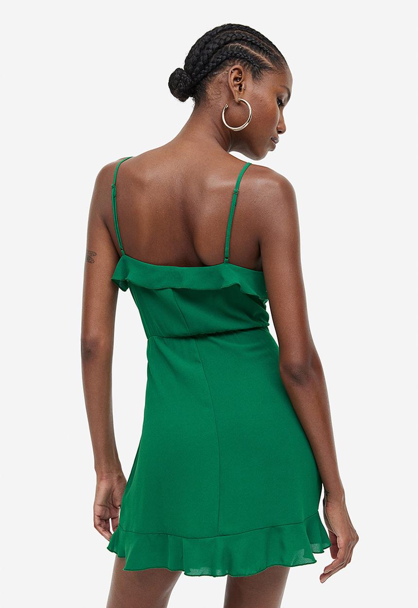 H&M - Flounce-trimmed wrap dress - dark green