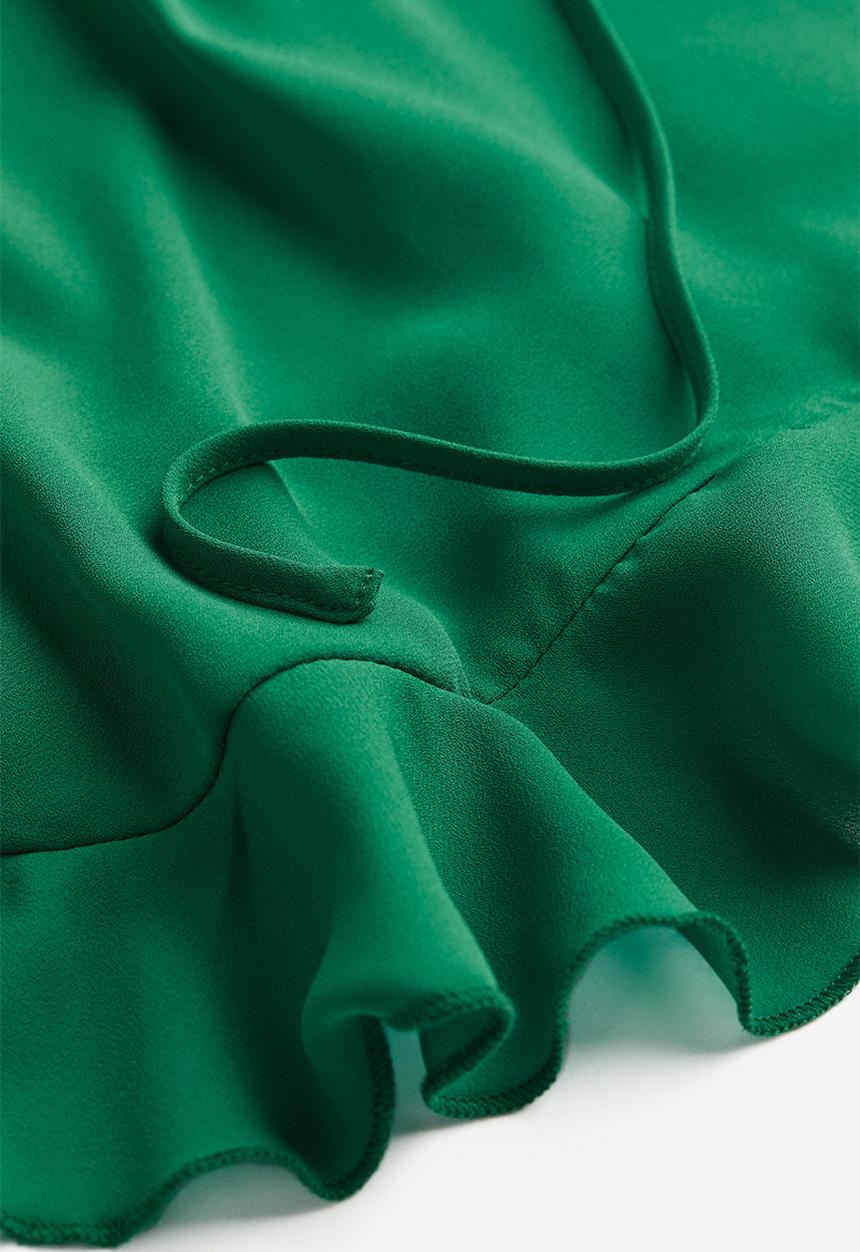 H&M - Flounce-trimmed wrap dress - dark green