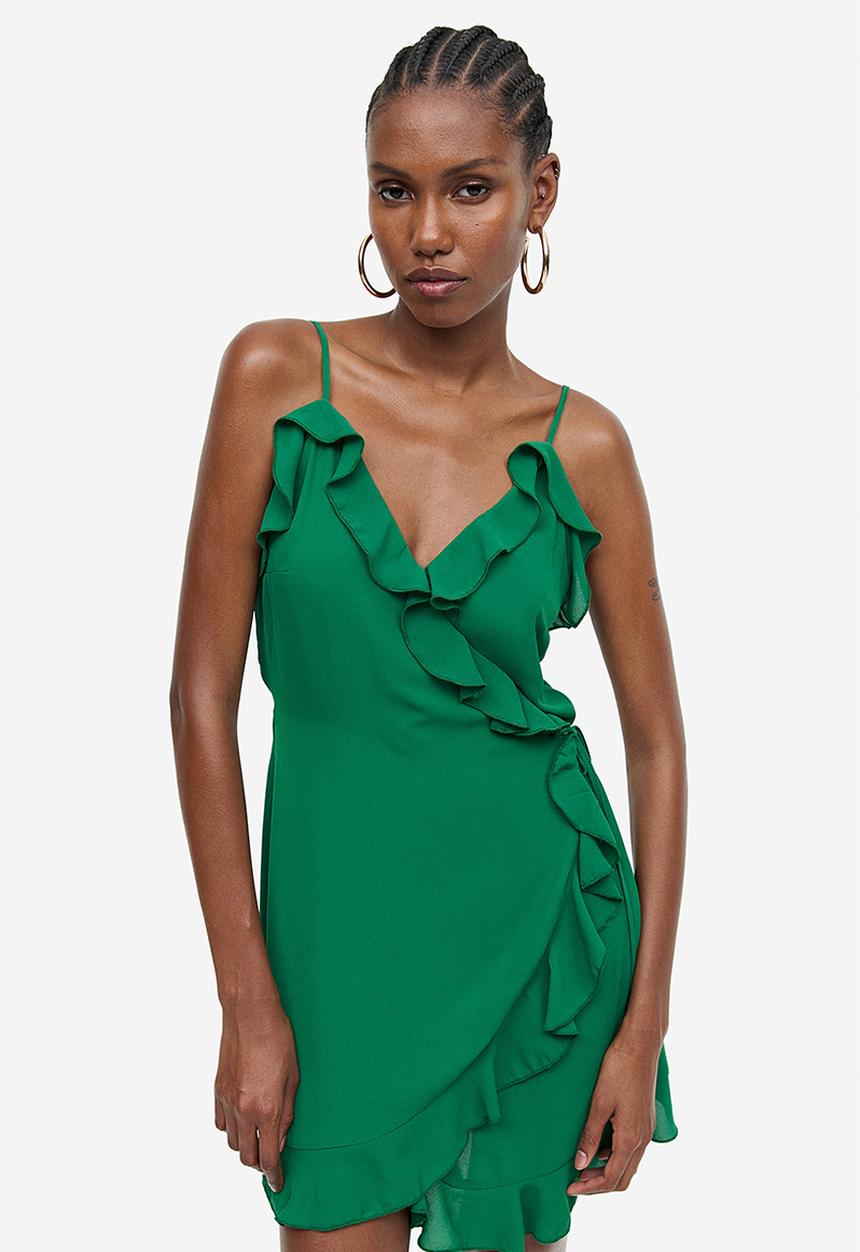 H&M - Flounce-trimmed wrap dress - dark green