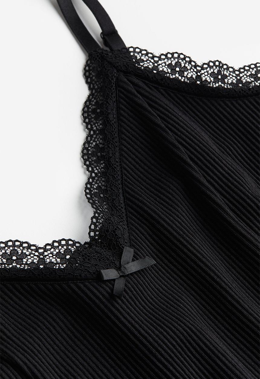 H&M - Lace-trimmed bodycon dress - black