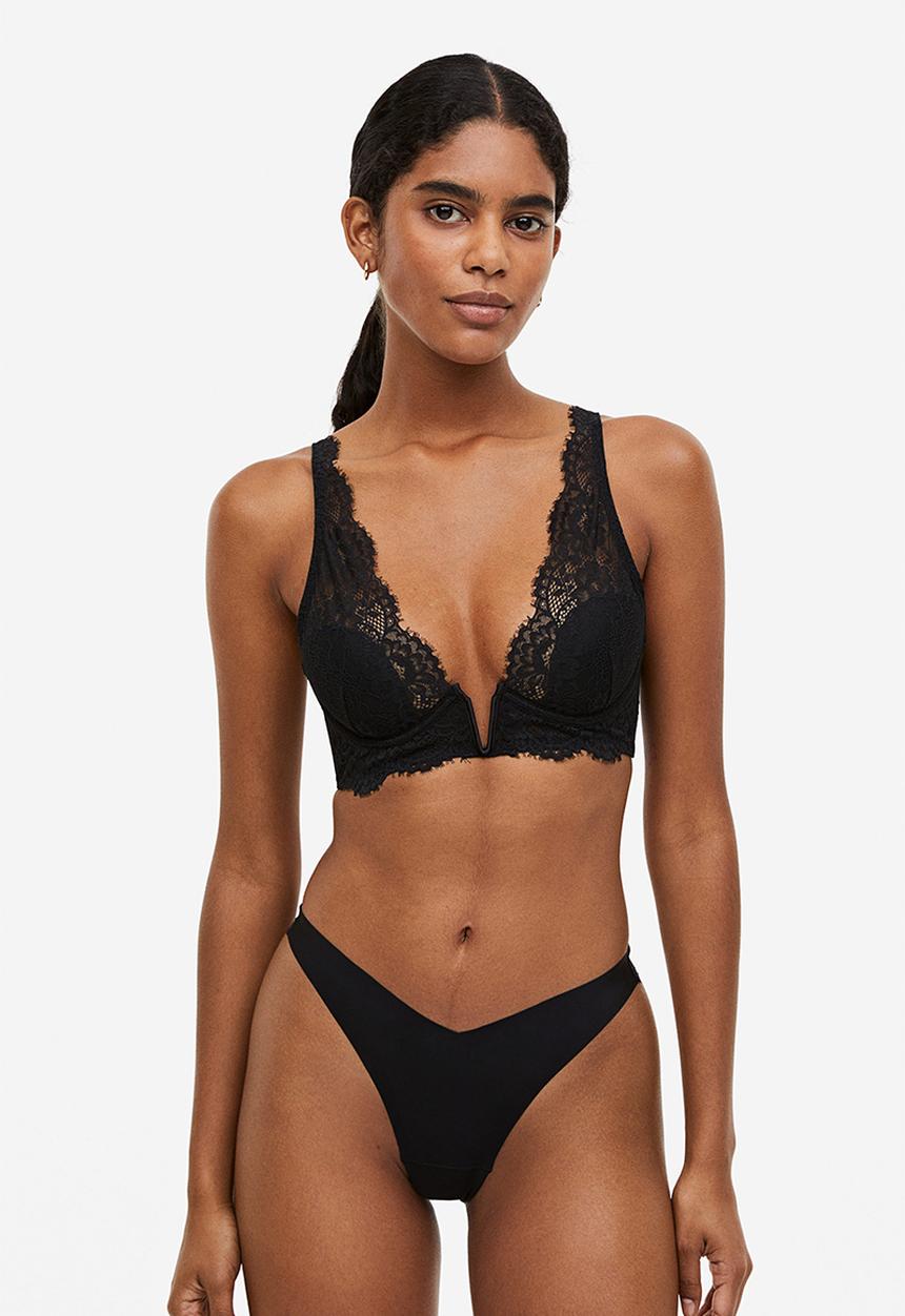 H&M - Padded underwired lace bra - black