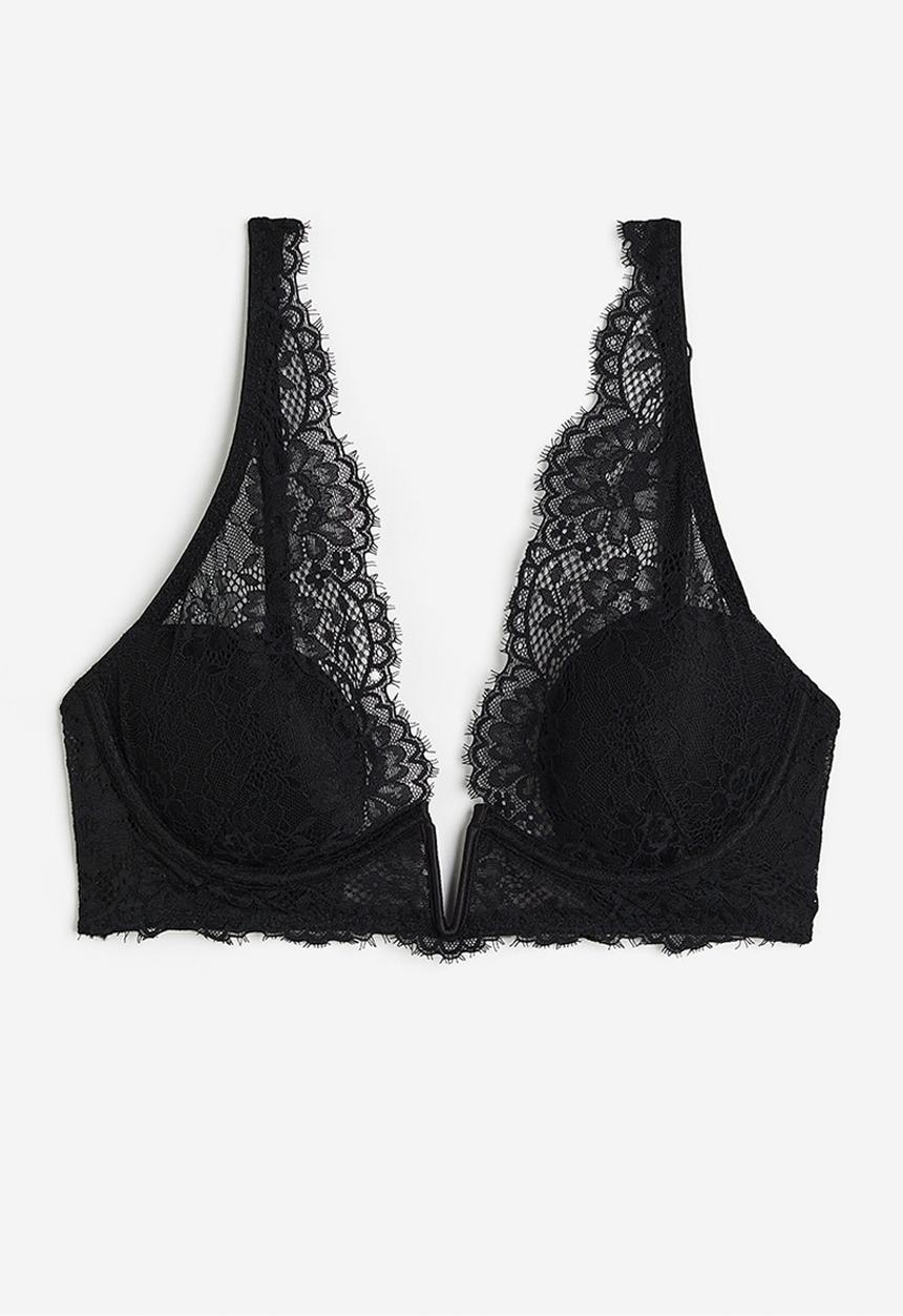 H&M - Padded underwired lace bra - black