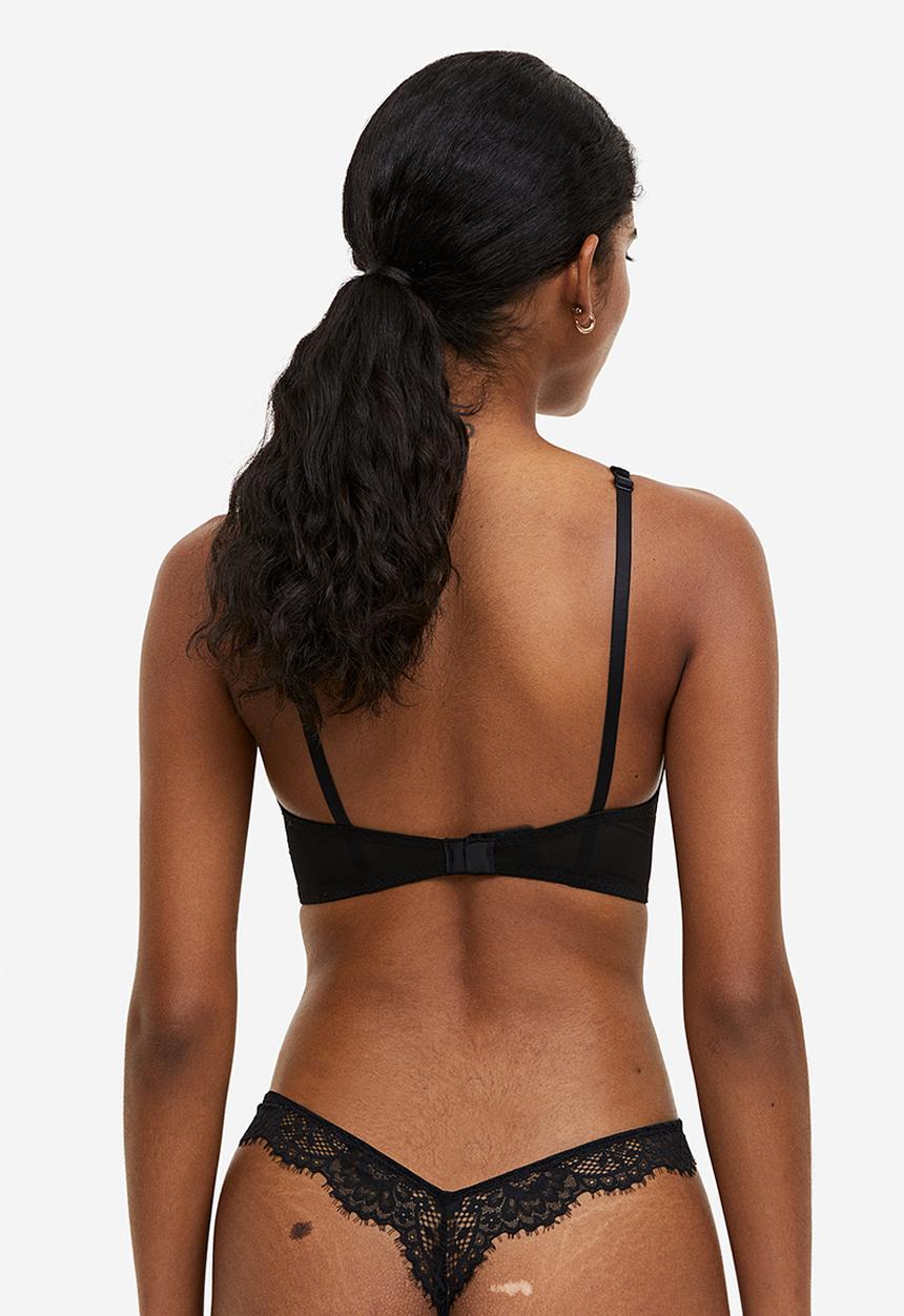 H&M - Padded underwired lace bra - black