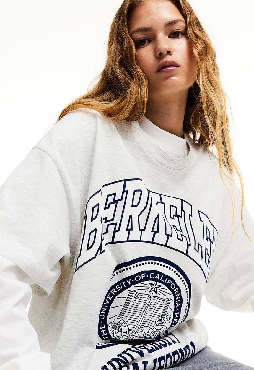 H&M - Oversized printed T-shirt - grey marl berkeley university 