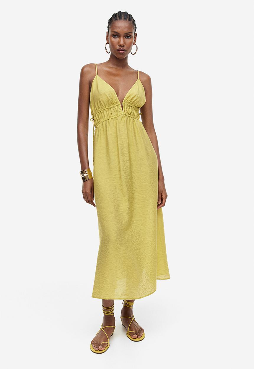 H&M - Drawstring-detail dress - yellow & green