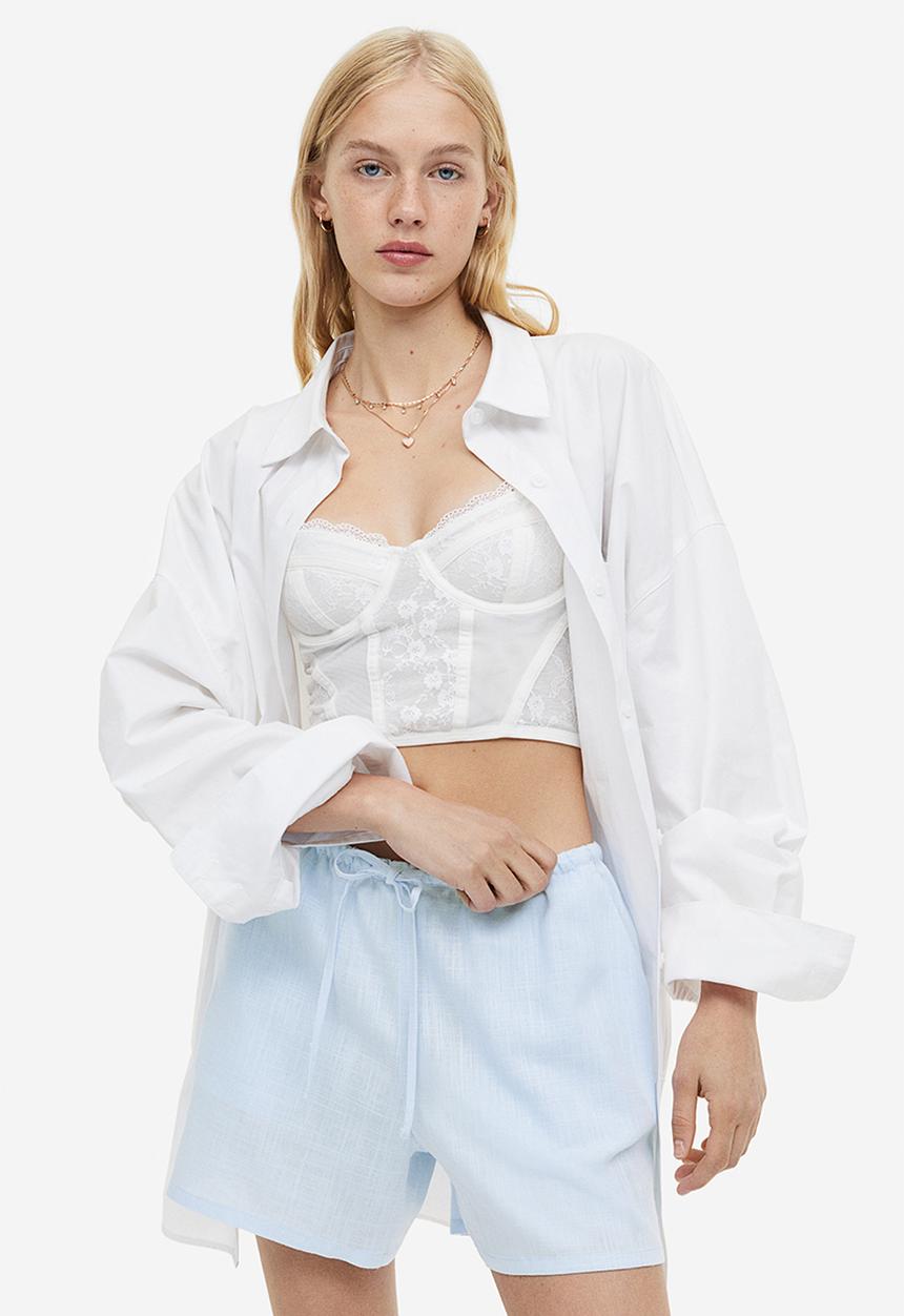 H&M - Linen-blend pull-on shorts - light blue 