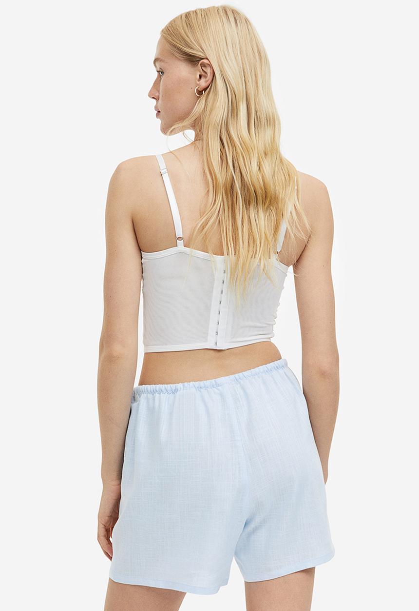 H&M - Linen-blend pull-on shorts - light blue 