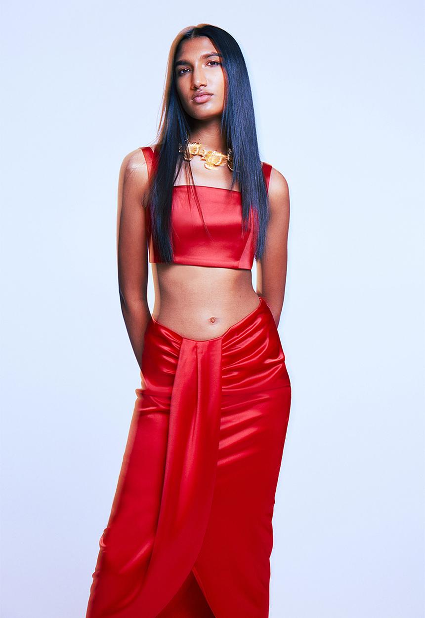 H&M - Draped satin skirt - red