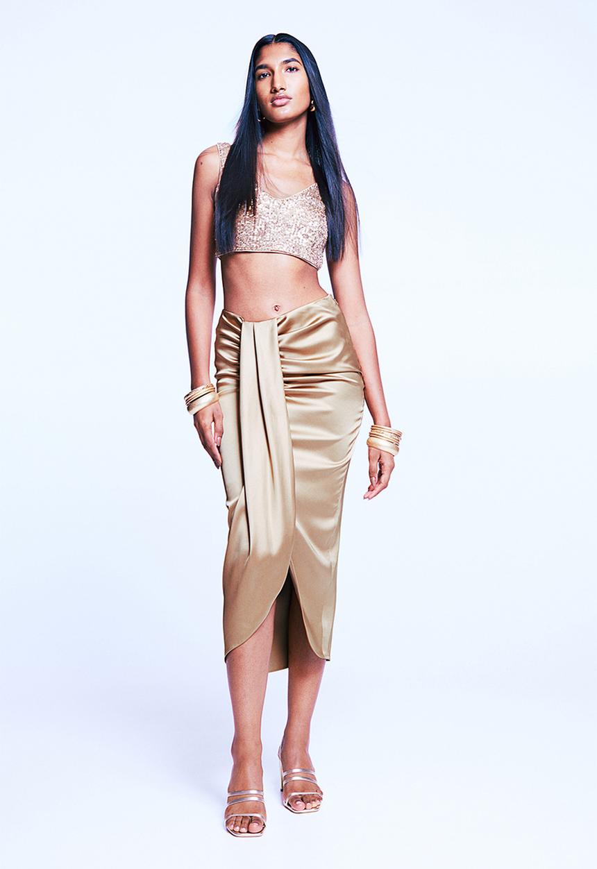 H&M - Draped satin skirt - beige